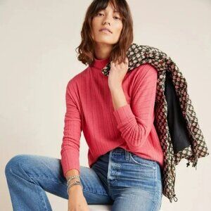 NWT Anthropologie Pink Mock Turtleneck Lightweight Sweater Stretch Knit Top S
